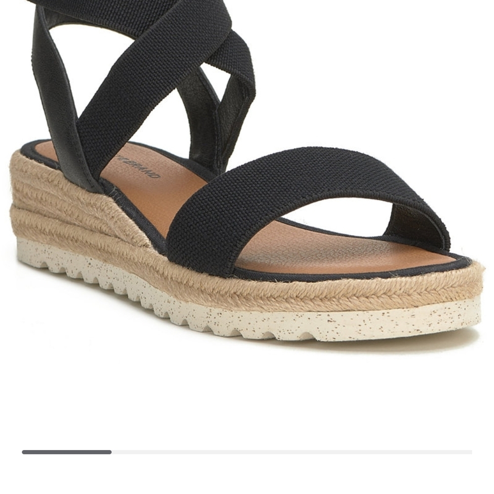 Lucky Brand Thimba Black Espadrille Wedge Sandals with Crisscross Straps - Picture 2 of 6